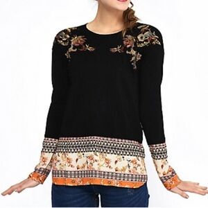 DESIGUAL Embroidered Sweater Women’s XS Floral Jumper Long Sleeve Black Orange